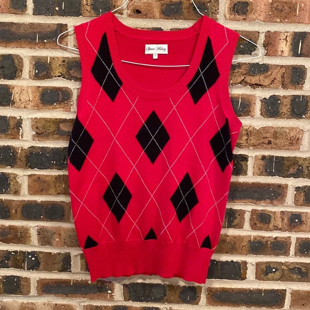 Sport Haley argyle sweater vest, red, 100% cotton, Women’s sized small